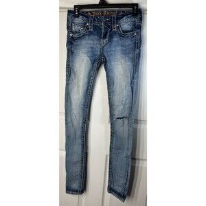 Rock Revival Jeans Women's Size 24/31 Stacia Skinny Mid-Rise Distressed Denim